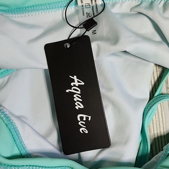 Aqua Eve Blue One Piece Halter Plunge V Neck Swimsuit Womens Size Medium NWT - Picture 9 of 12